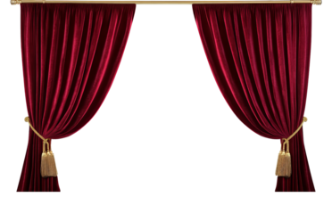 Red stage curtains cut out on transparent background. PNF format.
