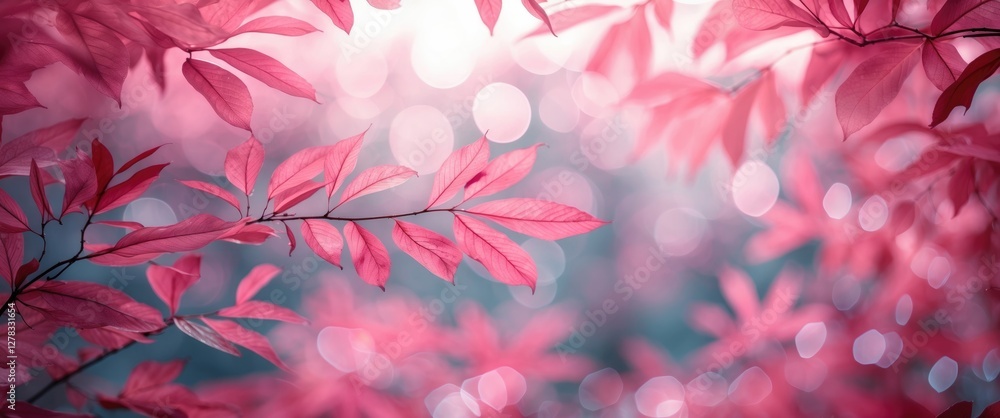 Poster soft pink leaf background with blurred foliage and bokeh effects ideal for abstract design and elega