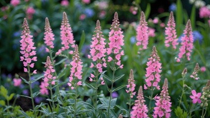 Delicate Pink Spiked Speedwell Flowers Blooming Vibrantly in a Lush Garden Setting