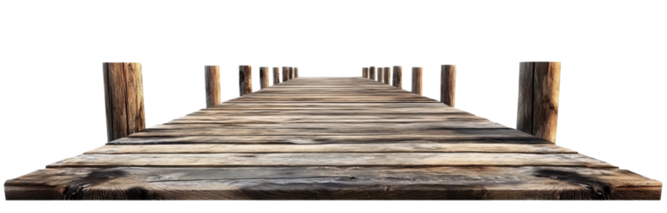 Weathered wooden pier on transparent background. PNF format.