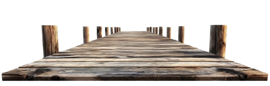 Weathered wooden pier on transparent background. PNF format.