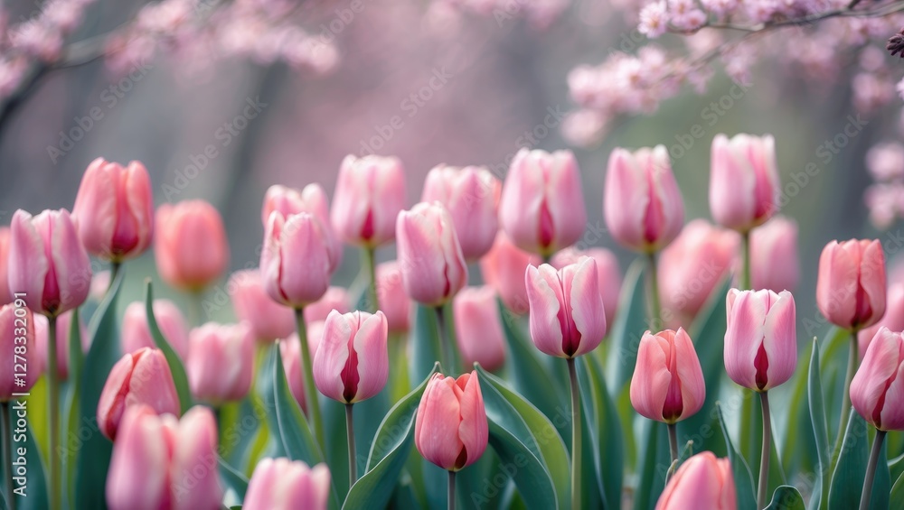 Aufkleber soft pink tulips in bloom with pastel bokeh background ideal for spring floral cards and designs fea