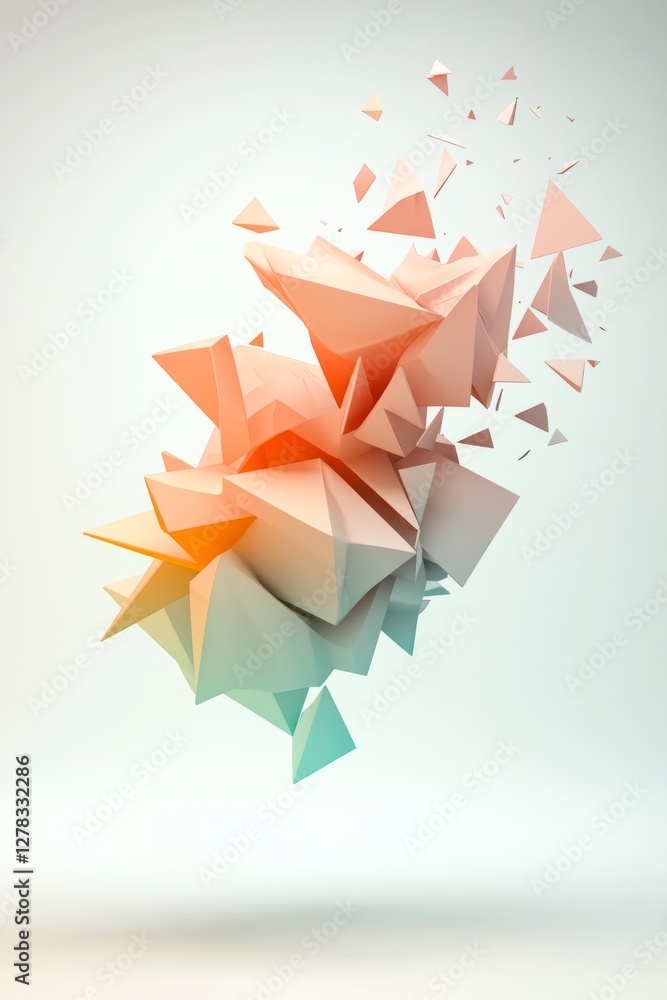 Poster Abstract shapes float in a vibrant array of colors, creating a sense of motion and depth in a captivating digital artwork displayed against a minimal background