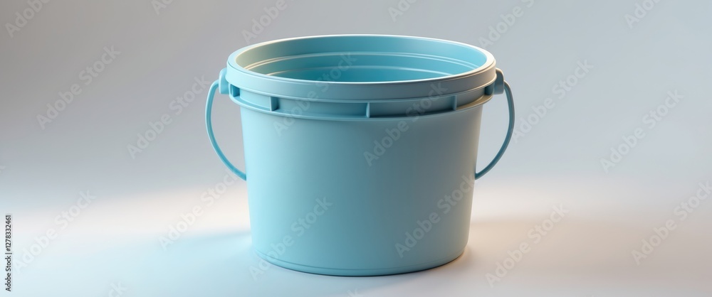 Poster plastic bucket container mockup in light blue color with handle for branding and packaging design sh