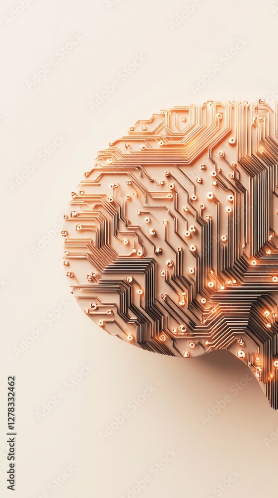 Poster detailed representation of a brain crafted from circuit patterns, highlighting the intersection of h