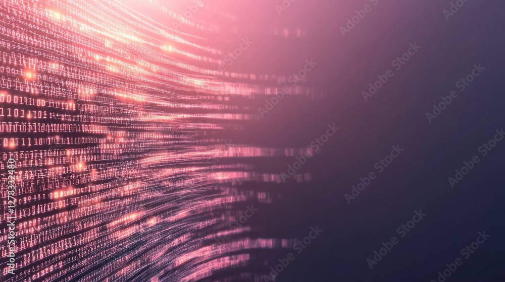 Poster binary data streams gracefully across a dark space, creating a mesmerizing visual effect. the glowin