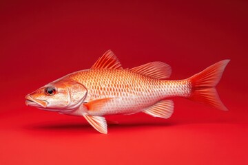 Obraz premium A vibrant red snapper lies against a striking red background