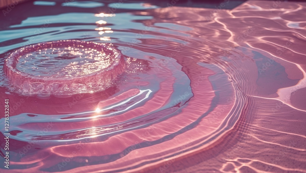 Aufkleber serene water ripples in a pink toned pool with reflections, creating a tranquil and inviting atmosph
