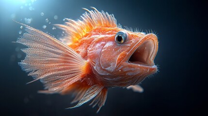 Fototapeta premium Marvel at the Mysterious Deep Sea Anglerfish with Its Wide Mouth Open Revealing Bioluminescent Lures