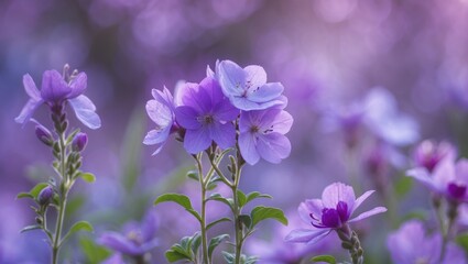 Fototapeta premium Vibrant Violet Margaret Flowers in Soft Focus with a Pastel Background Capturing Spring's Beauty in a Serene Garden Setting.