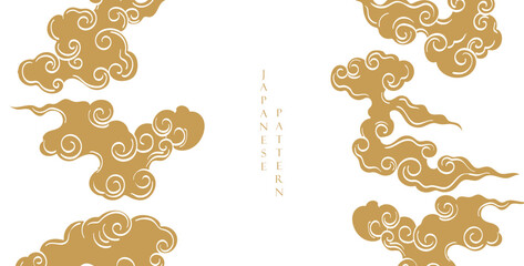 Japanese background with hand drawn line cloud pattern vector. Vintage template with geometric pattern.