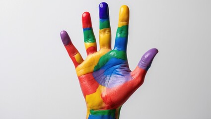 Colorful Painted Hand Symbolizing Diversity and Inclusion on a White Background