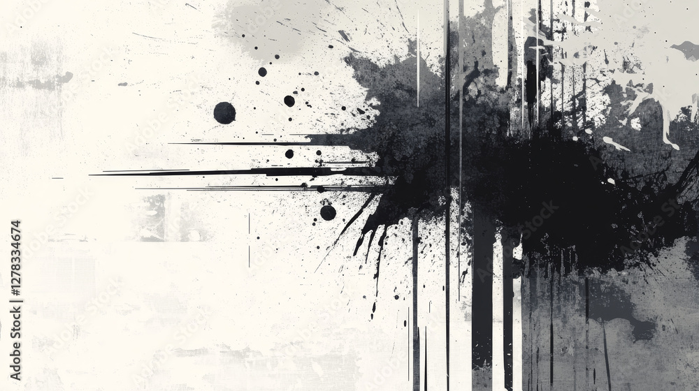 Poster white paint spray brushes, ink splashes and lines with splatters and drips. stains and strokes with 