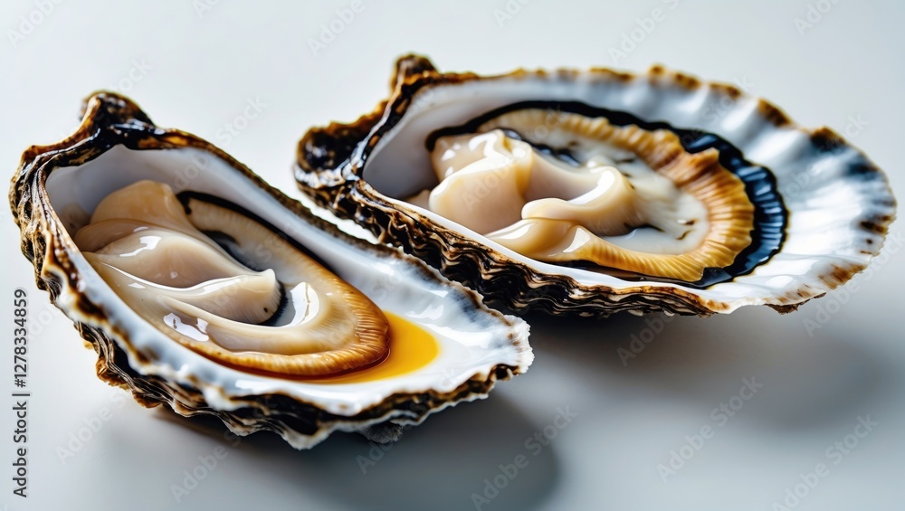 Poster fresh raw oysters isolated on white background with space for text or design elements