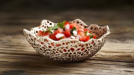 Vibrant Salsa in a Unique Ceramic Bowl - A Culinary Delight