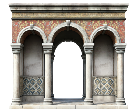 beautiful entrance of Persian palace featuring intricate mosaic tiles and elegant arches, showcasing rich colors and detailed patterns