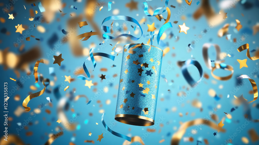 Poster holiday background with party popper and empty space for text. realistic 3d vector illustration set 