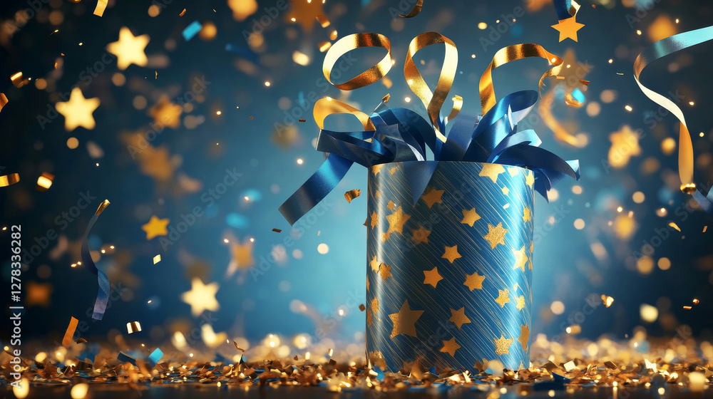 Poster holiday background with party popper and empty space for text. realistic 3d vector illustration set 