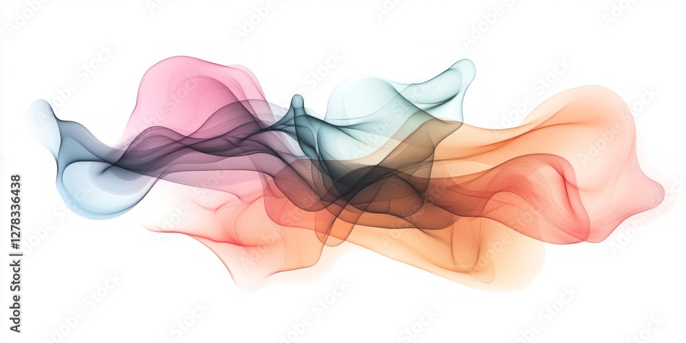 Poster soft, flowing shapes in various colors blend and intertwine, creating an abstract design that evokes