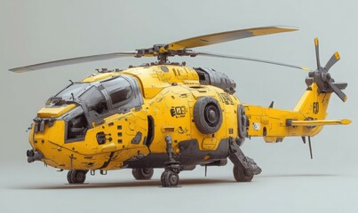 Weathered Yellow Low Poly Helicopter 3D Render
