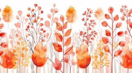 Colorful Seamless Watercolor Autumn Forest Pattern