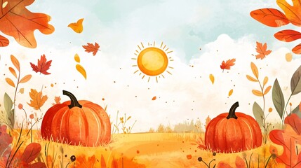 Watercolor Autumn Landscape Illustration