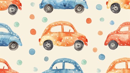 Baby Car Watercolor Pattern Flat Vector Illustration