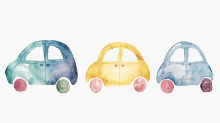 Watercolor Baby Cars Set for Illustration