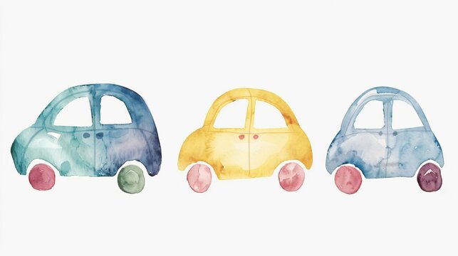 Watercolor Baby Cars Set for Illustration