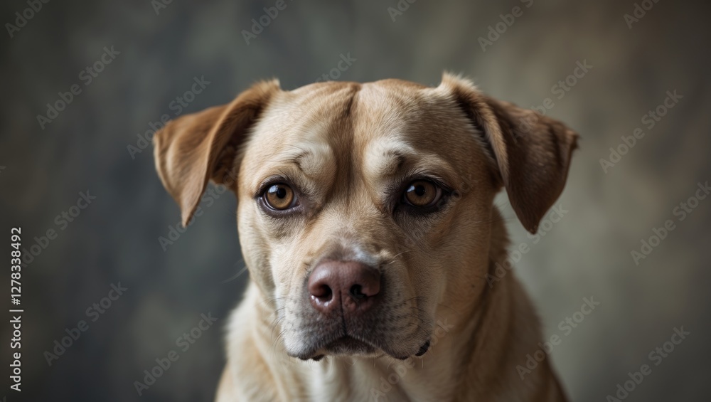 Poster emotionally evocative dog portrait with soft focus background and ample copy space for text or desig