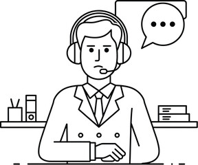 Customer Support Service Icon with Headset and Speech Bubble