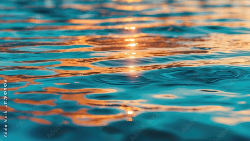 Poster seascape with beautiful sunlight reflection on calm water surface creating ripple patterns for abstr