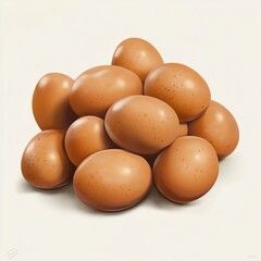Realistic illustration of a natural pile of fresh brown eggs with a smooth, speckled texture and soft matte finish on a clean white background