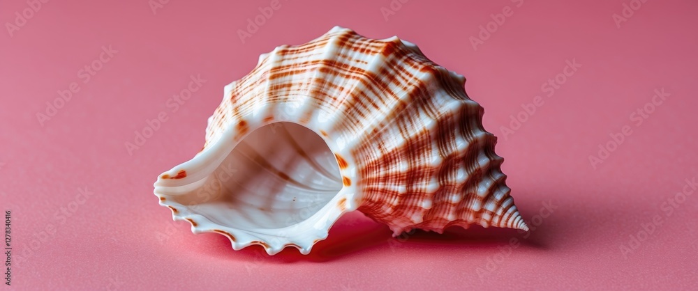 Poster seashell on soft pink background showcasing intricate patterns and textures for coastal or marine th
