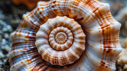 Spiral Shell Close-Up Revealing Intricate Patterns and Natural Textures of Marine Life