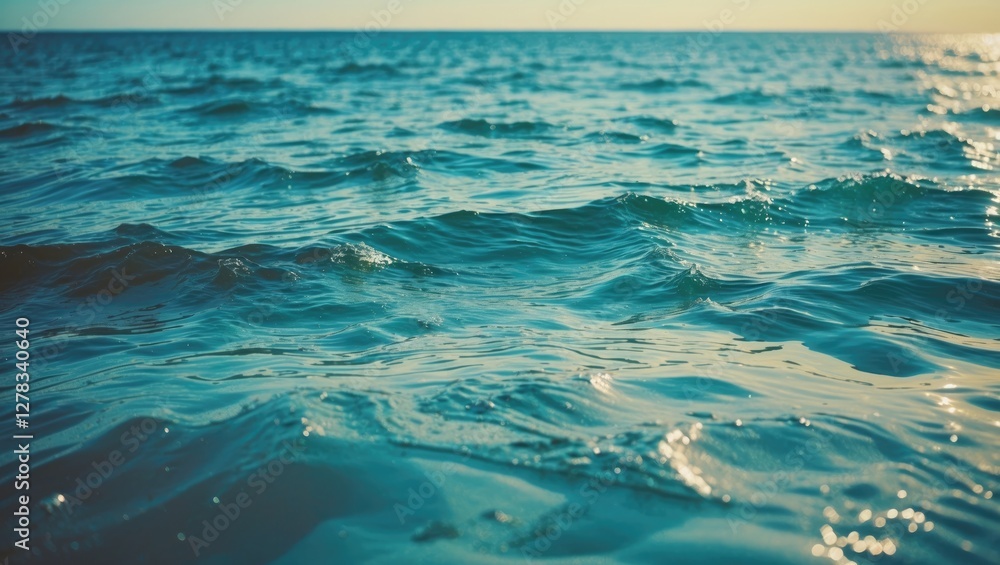 Poster vibrant blue ocean water surface with gentle waves creating a tranquil backdrop perfect for adding t