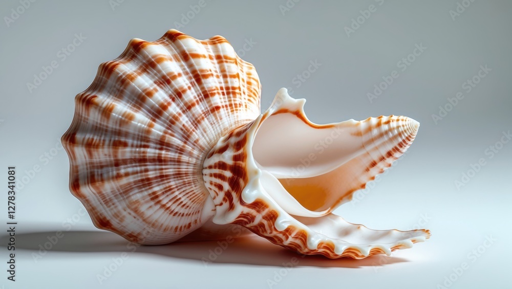 Poster elegant seashell on white background with copy space for text and design elements