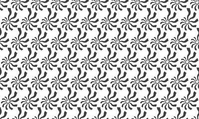 Abstract seamless pattern of stylized sunbursts.  Perfect for textile prints, website backgrounds, or modern graphic design projects. The monochrome design offers versatility and a clean aesthetic.