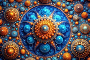 Abstract Blue Orange Fractal Sphere Pattern - Stock Photo