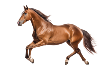 brown running horse isolated on white or transparent png