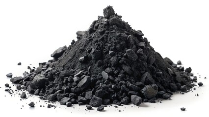 Black Charcoal Dust Powder Texture, Isolated on White Background - High Resolution Stock Photo
