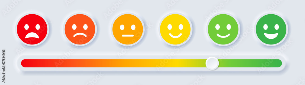 Poster feedback emoji slider button customer satisfaction reviews or rating scale emoji faces gauge express