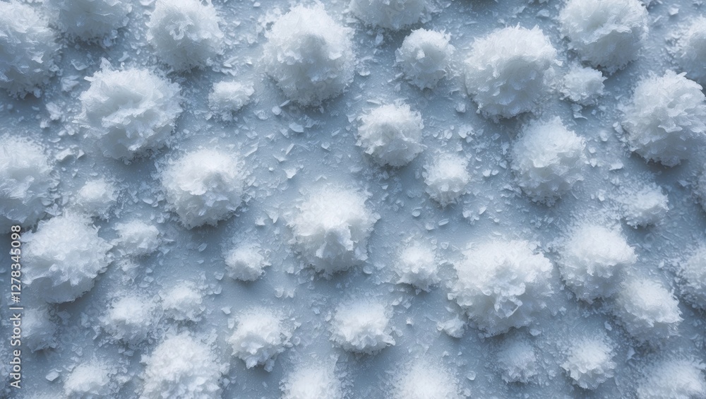 Poster textured snow surface with frosty clusters and light blue background for creative design and copy sp