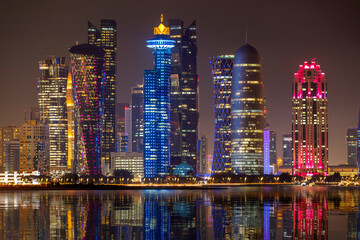 Fototapeta premium The skyline of West Bay and Doha downtown, Qatar