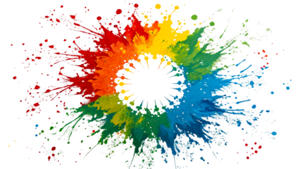 A Dynamic Splash of Colourful Paint in a Circular Formation on White Background