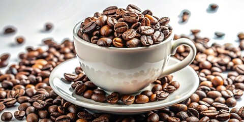 Fototapeta premium Freshly Roasted Coffee Beans in Espresso Cup - Aromatic Morning Brew