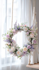 Fototapeta premium Wreath of flowers hanging from a rope