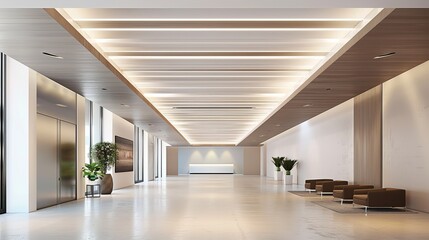 Modern lobby interior featuring sleek design and soft lighting.