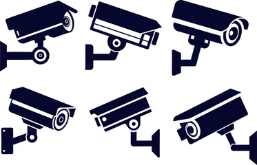 Set of Security Camera Silhouette Vector Illustrations for Surveillance and Monitoring Systems