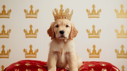 Majestic Golden Retriever Puppy in a Royal Cape and Crown